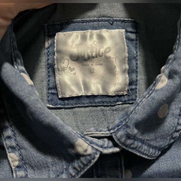 Justice Chambray Polka Dot Denim Button Up - Youth Girls Size 12 - Picture 8 of 10